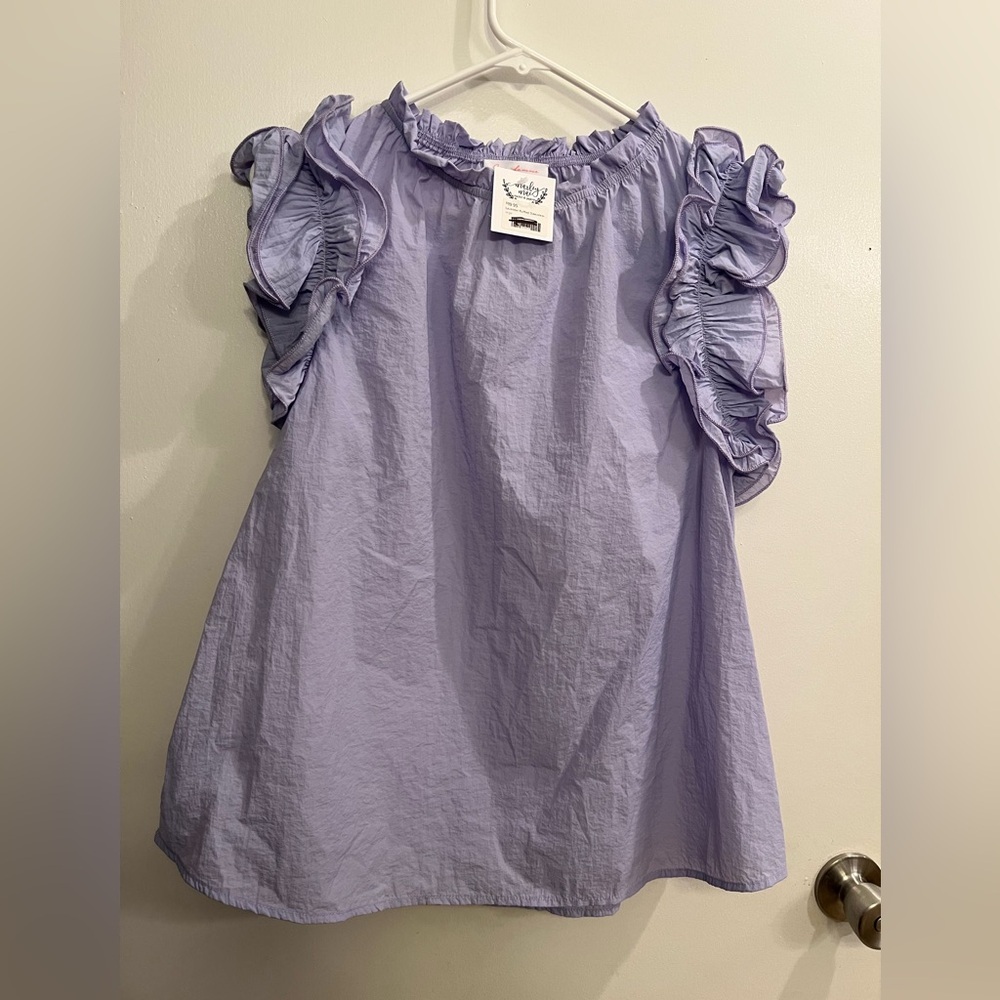 Ces Femme Lavender Ruffle Sleeve Blouse